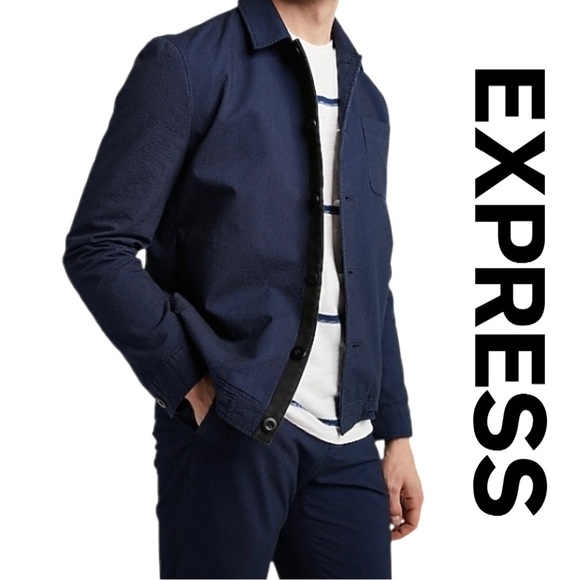 Express Other - Express Slim Striped Navy Seersucker Shirt Jacket